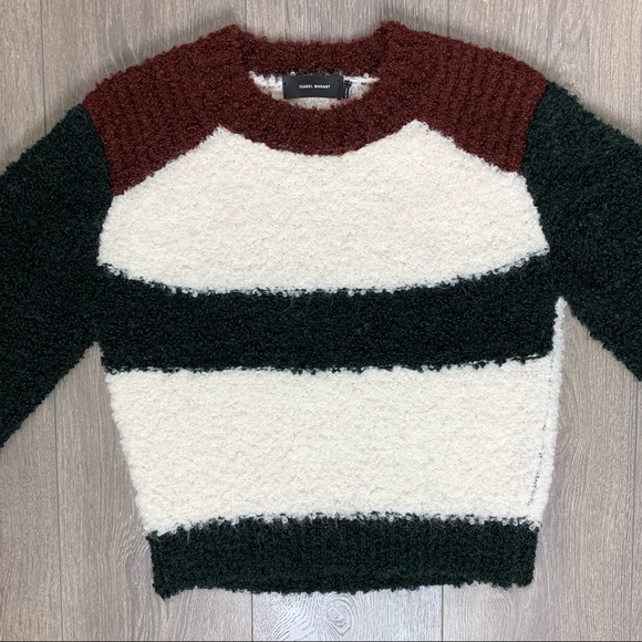 Isabel Marant Owel Colour Block Knit Sweater Ecru & Bottle Green Size US 34 - Picture 5 of 15